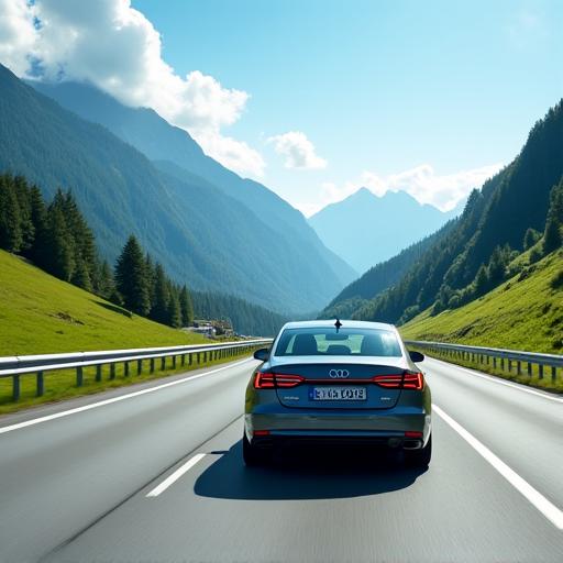 Ein Auto fährt sorgenfrei auf einer Schweizer Autobahn