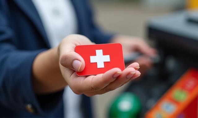 Eine physische Schweizer Vignette wird an einer Verkaufsstelle übergeben